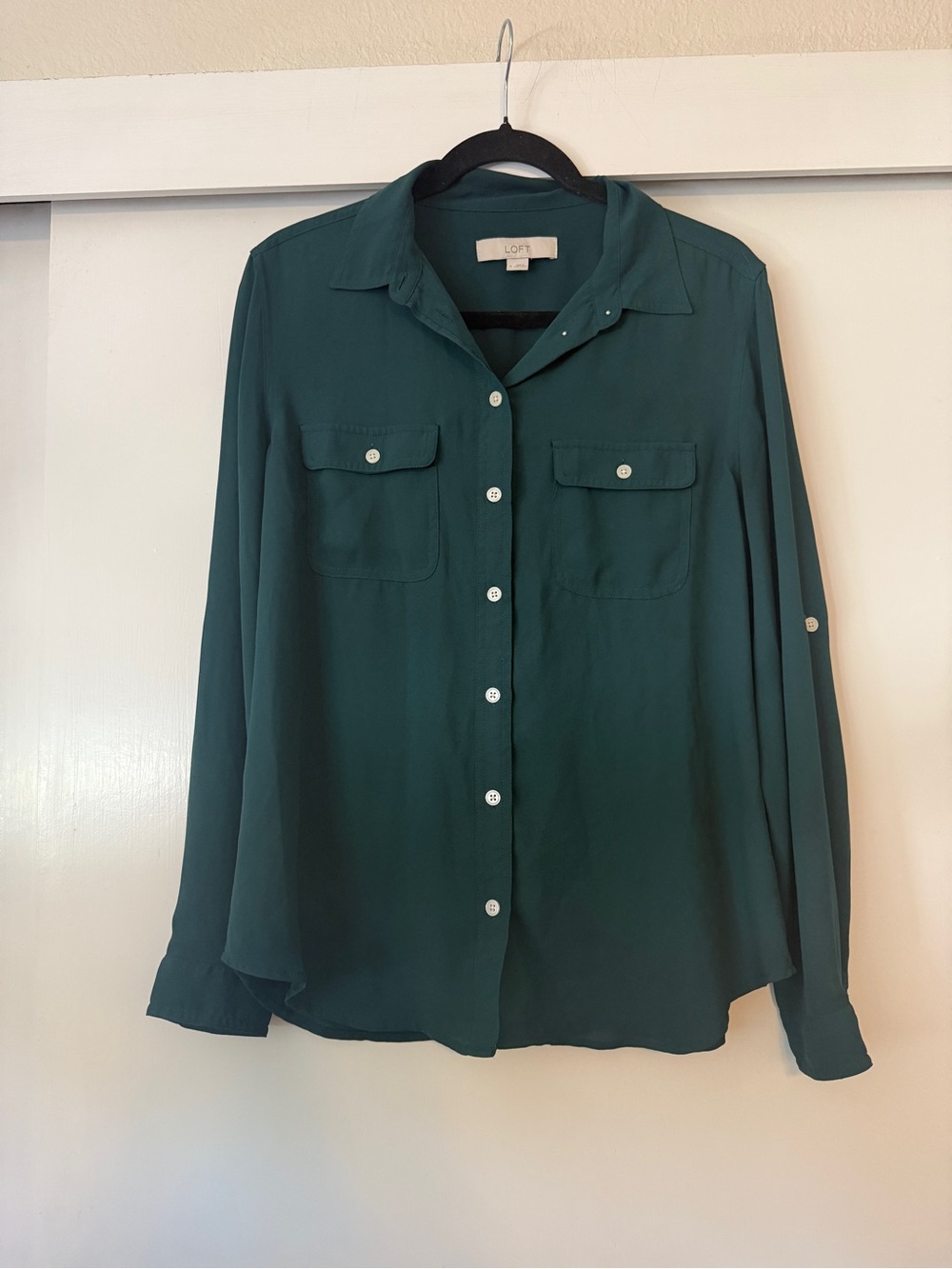 LOFT Deep Teal Button-Front Blouse